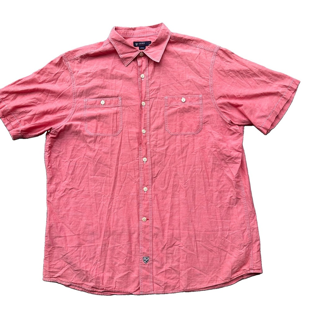 Cremieux Collection Mens XL Solid Pink Cotton Woven Button Up Short Sleeve Shirt